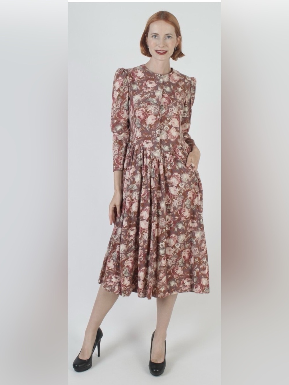 Vintage 80’s Laura Ashley Cotton Wool Floral Dress Size 12